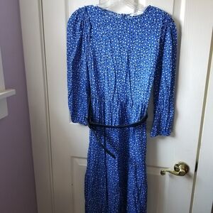 Zara Royal Blue Polka-Dot Puff Sleeve Midi Dress